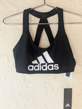 Adidas Black and White Logo Racerback Sports Bra Gym